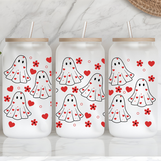 Heart Ghosty Spooky - 16oz Frosted Glass Can