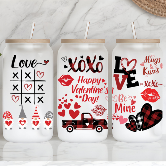 Xoxo Valentines - 16oz Frosted Glass Can