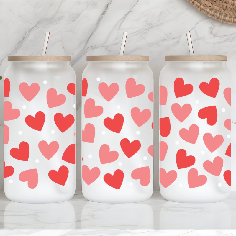 Small heart - 16oz Frosted Glass Can