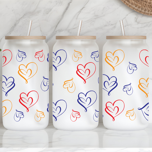 Colorful Hearts - 16oz Frosted Glass Can