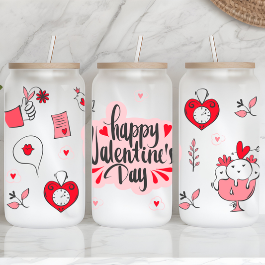 Happy Valentine's Day - 16oz Frosted Glass Can