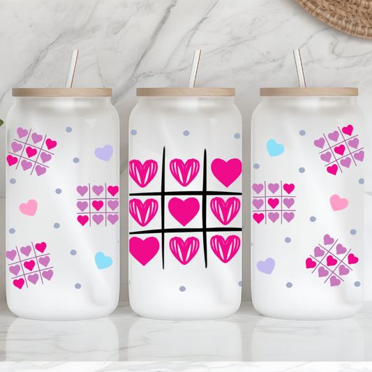 Tic-Tac-Toe Valentines - 16oz Frosted Glass Can