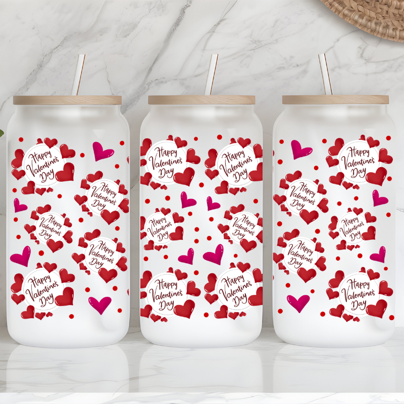 Red Valentines Day - 16oz Frosted Glass Can